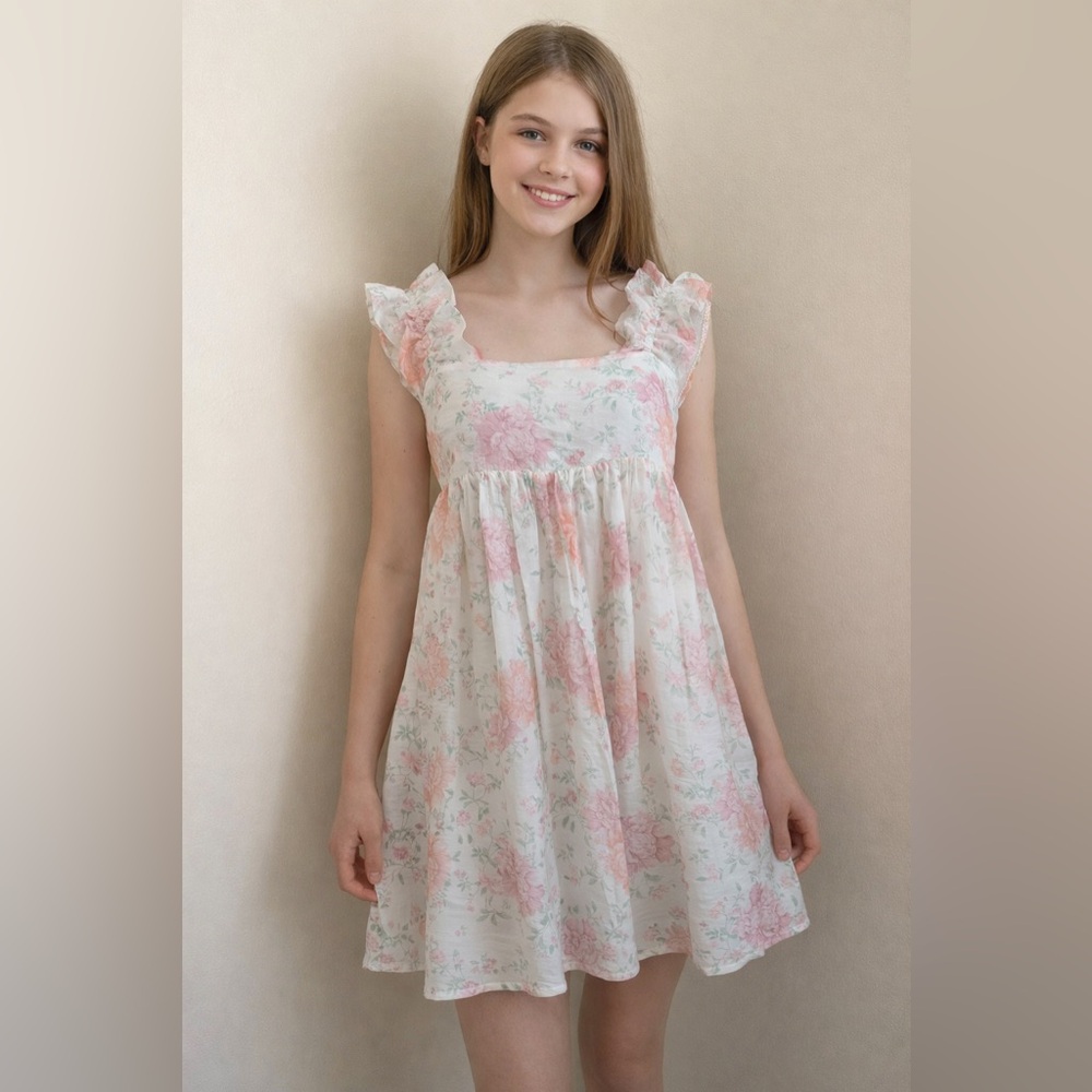 H&M Pink Floral Dress with Ruffle Sleeves